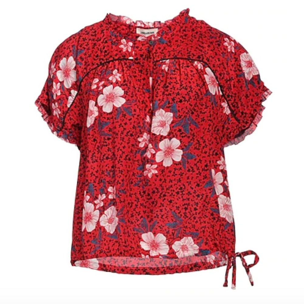ZADIG & VOLTAIRE Red Floral Terson Pensee Short Sleeve Blouse